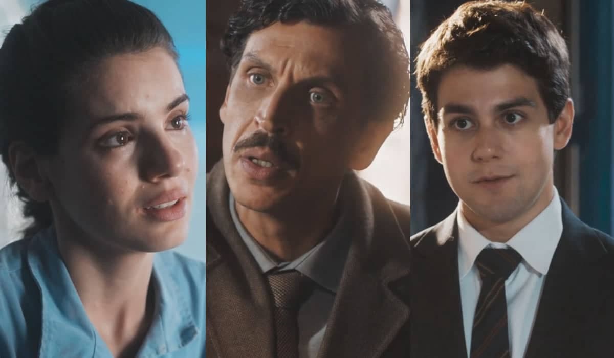 Marê surta durante conversa com Júlio e Albuquerque em Amor Perfeito
